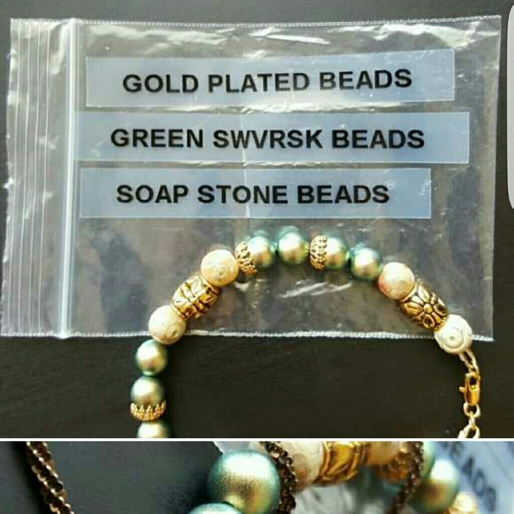Gold Plated & Green Beaded Bracelet with Soap Stone Accents